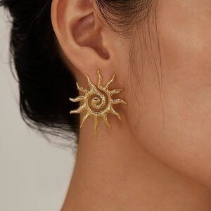 Gold Sunburst Earrings Stainless Steel